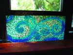 glass, mosaic, art, window, light, blue, spiral, water