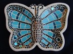 mosaic, butterfly, art, glass, blue, mirror, turquoise, dish