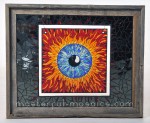 fine, art, stained, glass, sun, catcher, eye, mirrored, mosaic, flames, wreathed, blue, grey