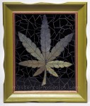 glass, mosaic, art, leaf, weed, marijuana, iridescent, green, black
