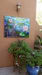 lotus, flower, mosaic, lily, pond, dragonfly, fine, art, glass, pink, blue, water, ripples, cat tail