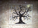 tree, of, life, back splash, mosaic, art, glass, brown, cream, tan, modern, fine, sleek, simple