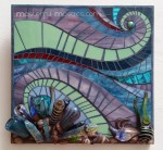 fine art glass mosaic, pipes, spiral, swirl, blue, mirror, sea, ocean, water, crustacean, corral