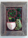 folk art glass mosaic, frog, toad, mug, spiral, green