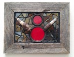 V-8, red, mosaic, glass, glass art, iridescent, spark plugs, found objects