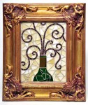 stained, glass, mosaic, wine, bottle, vapors, spirals, red, art, folk