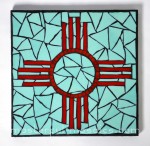 stained, glass, mosaic, new mexico, zia, trivet, turqoise, red