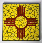 stained, glass, mosaic, new mexico, zia, trivet, yellow, red
